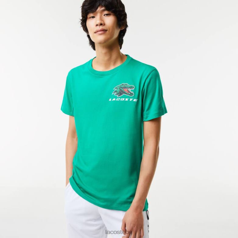 мъже Lacoste зелено спортна тениска с крокодилски принт облекло XTV62683