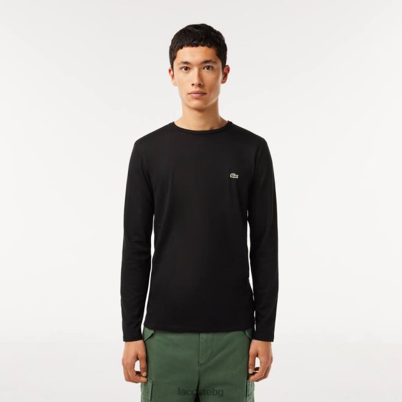 мъже Lacoste черен тениска от памучно трико с кръгло деколте облекло XTV62690