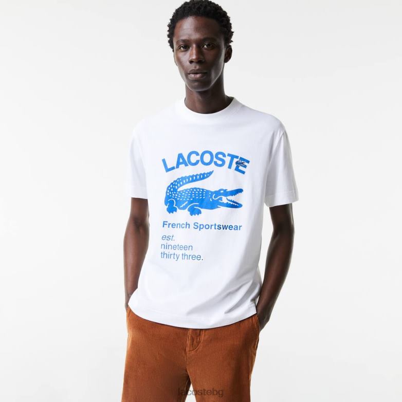 мъже Lacoste бяло крокодилска тениска със спокойна кройка облекло XTV62698