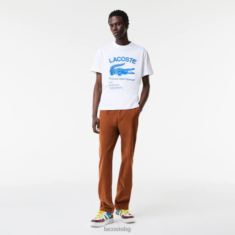 мъже Lacoste бяло крокодилска тениска със спокойна кройка облекло XTV62698