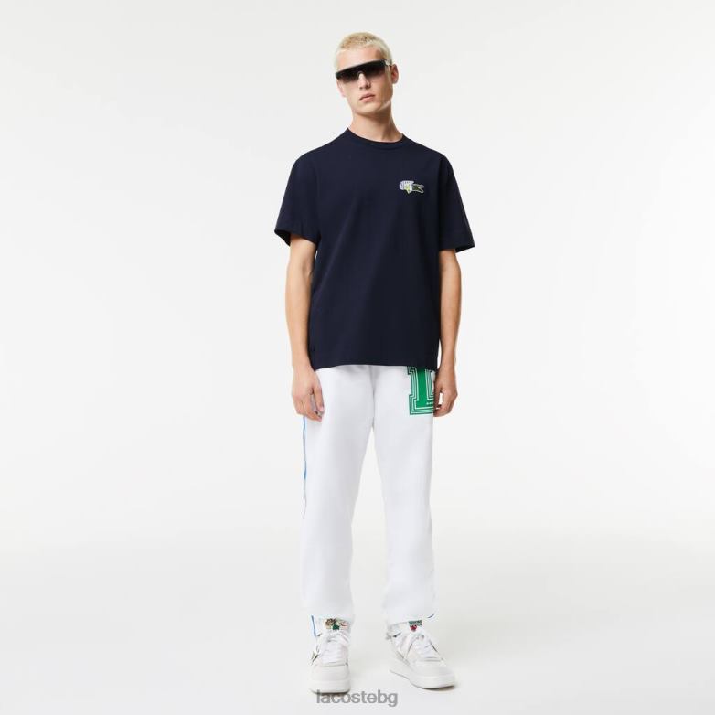 мъже Lacoste тъмносин спокойна тениска със значка с комичен ефект облекло XTV62741