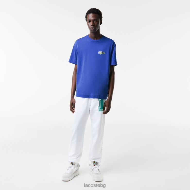мъже Lacoste син спокойна тениска със значка с комичен ефект облекло XTV62742