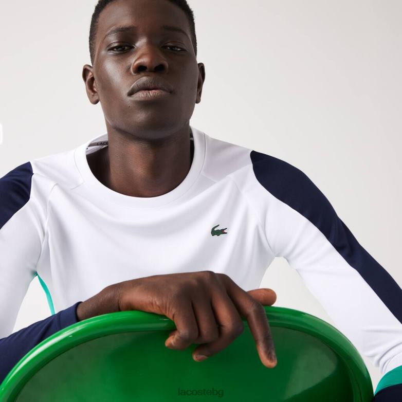 мъже Lacoste бяло/тъмно синьо/зелено спортна тениска за тенис облекло XTV62755