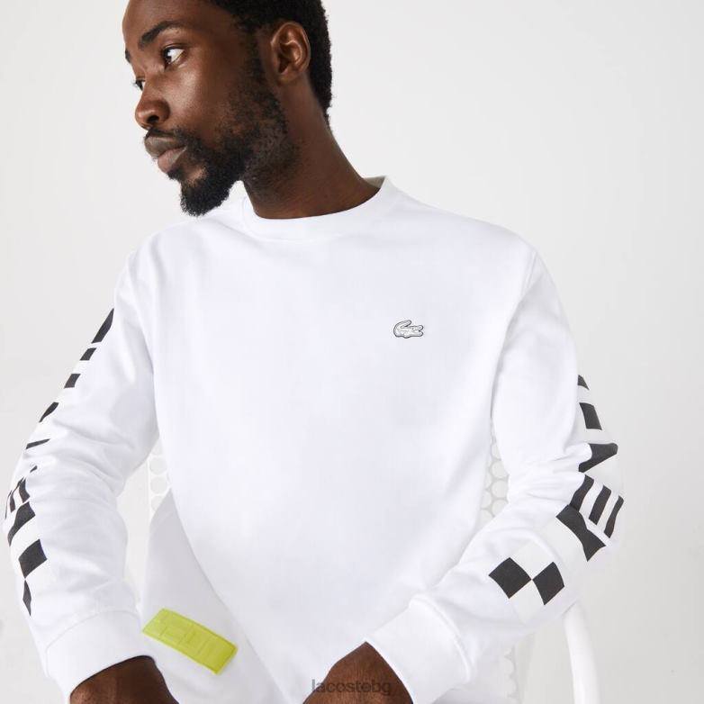 мъже Lacoste бяло свободна тениска с принт облекло XTV62796