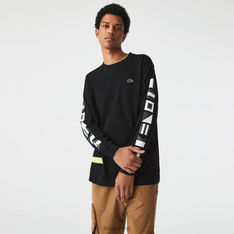 мъже Lacoste черен свободна тениска с принт облекло XTV62797