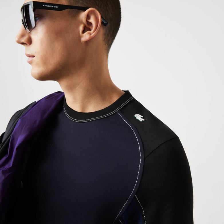 мъже Lacoste морско синьо/черно наследствена тениска с цветни блокове, еластична пике облекло XTV62820