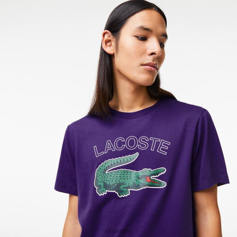 мъже Lacoste лилаво спортна фланелка с щампа на крокодил облекло XTV62839
