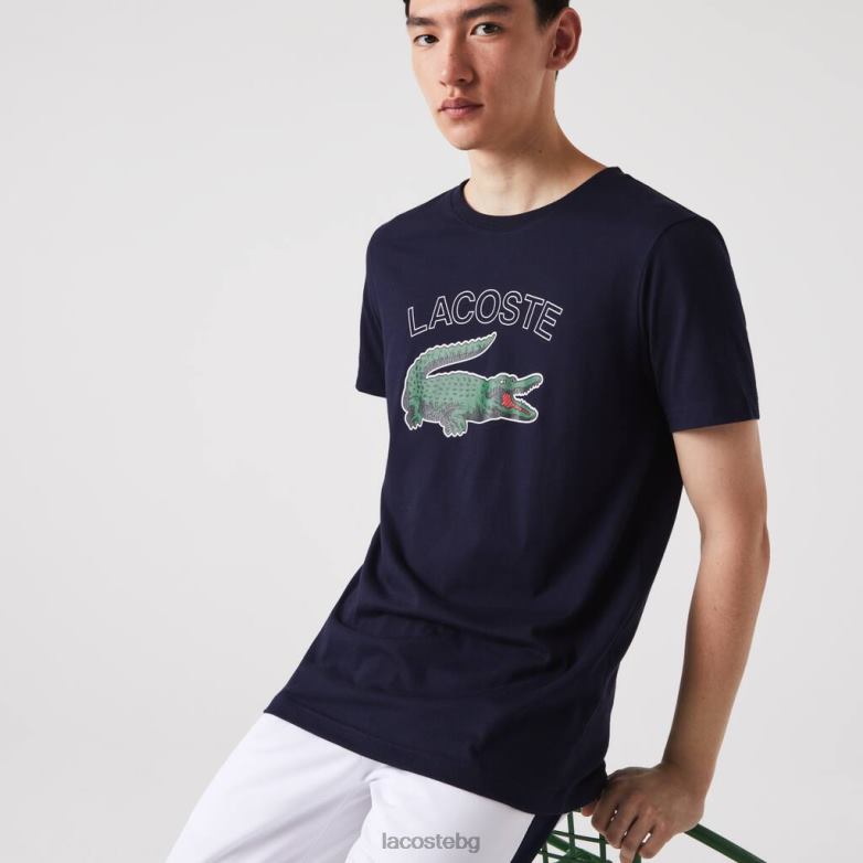 мъже Lacoste тъмносин спортна фланелка с щампа на крокодил облекло XTV62840