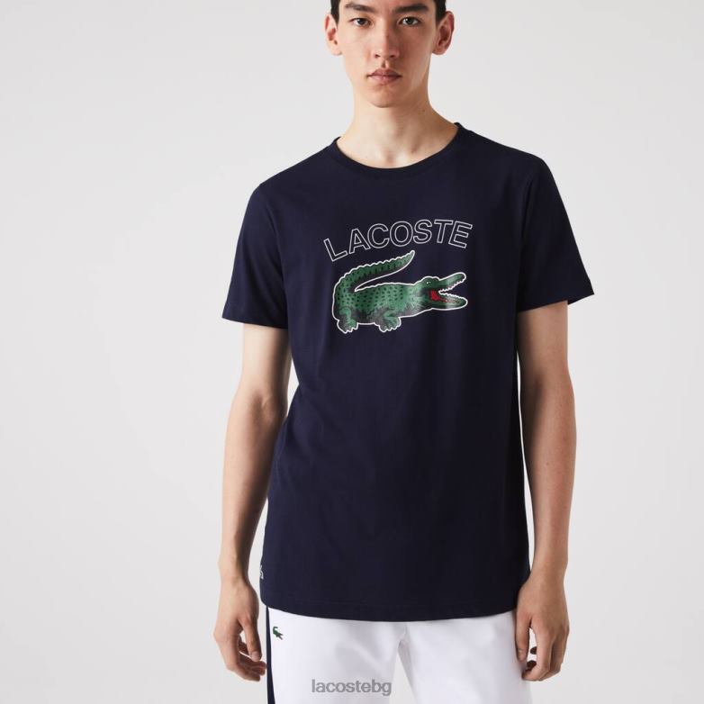 мъже Lacoste тъмносин спортна фланелка с щампа на крокодил облекло XTV62840