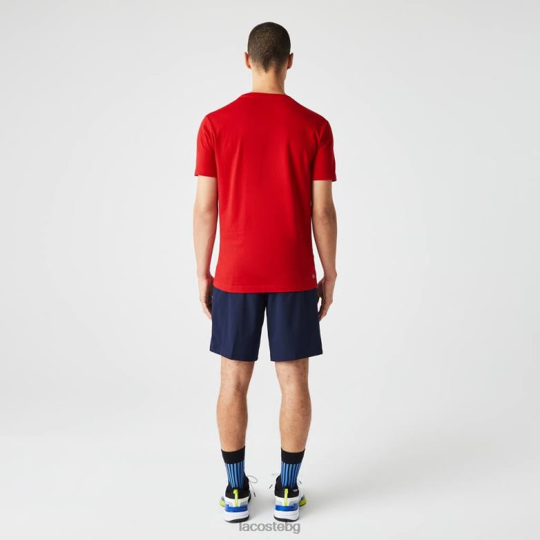 мъже Lacoste червен спортна фланелка с щампа на крокодил облекло XTV62841