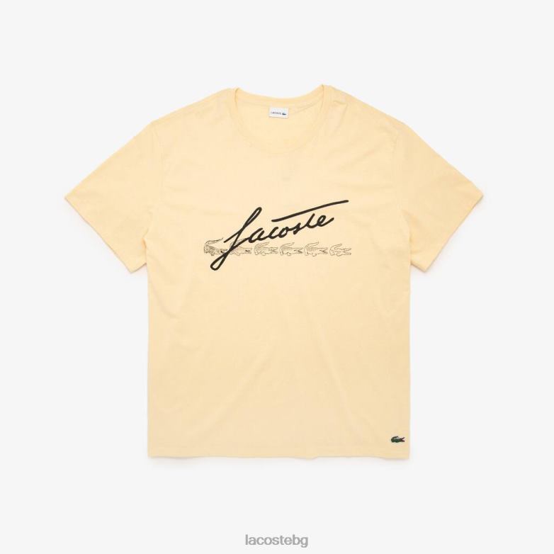 мъже Lacoste жълто тениска с щампа с подпис облекло XTV62849