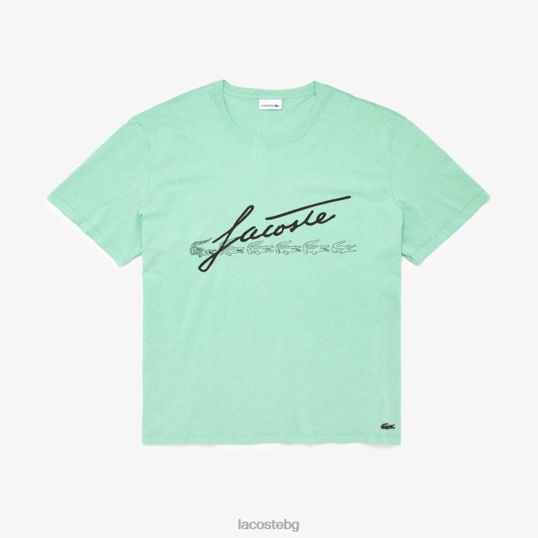 мъже Lacoste зелено тениска с щампа с подпис облекло XTV62850