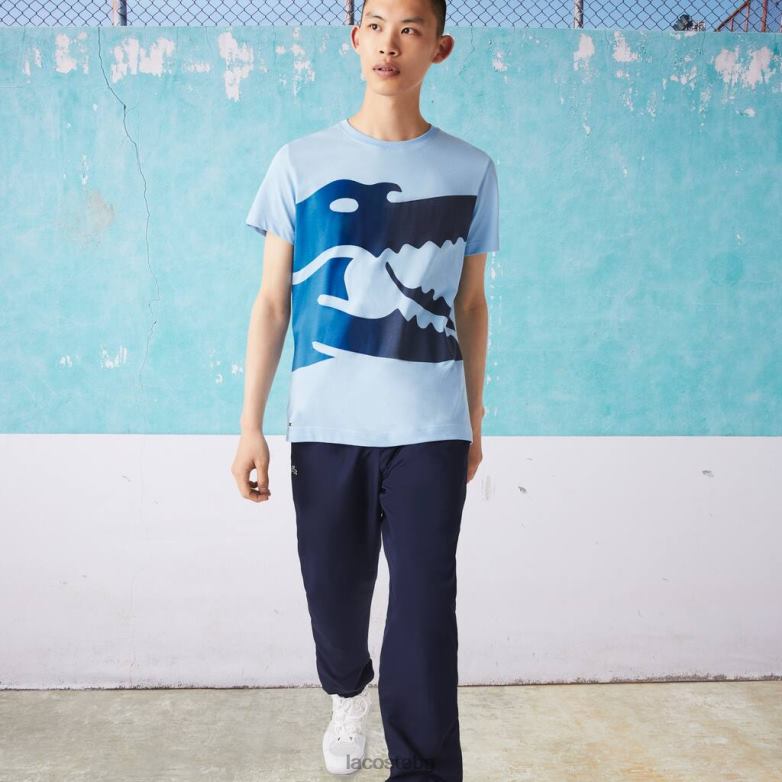 мъже Lacoste син спорт новак джокович кроко тениска от органичен памук облекло XTV62872