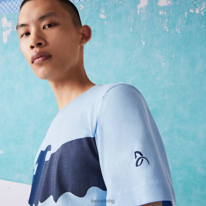 мъже Lacoste син спорт новак джокович кроко тениска от органичен памук облекло XTV62872