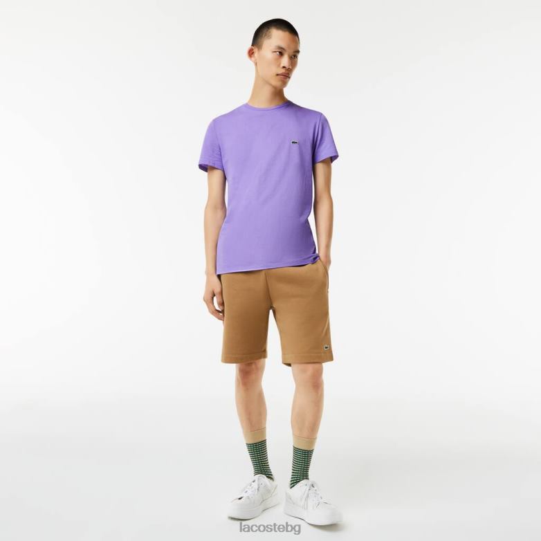 мъже Lacoste лилаво тениска от памучно трико с кръгло деколте облекло XTV62882