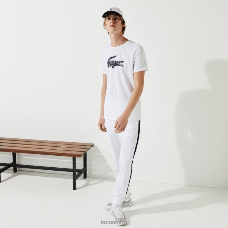 мъже Lacoste бяло/тъмно синьо спортна дишаща тениска от триизмерен крокодил от трико облекло XTV6289