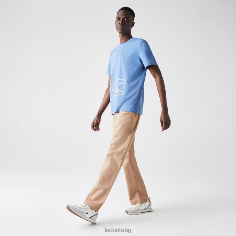 мъже Lacoste син тениска с крокодилски принт с кръгло деколте от органичен памук облекло XTV62903