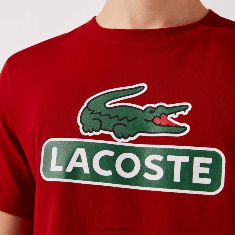 мъже Lacoste червен дишаща тениска със спортно лого облекло XTV62930