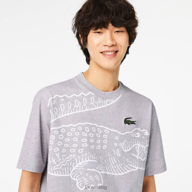 мъже Lacoste сив chine широка тениска с кръгло деколте с крокодилски принт облекло XTV62253