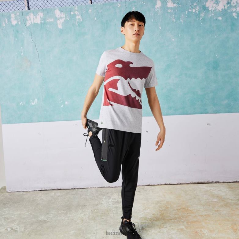 мъже Lacoste сив chine спорт новак джокович кроко тениска от органичен памук облекло XTV62871