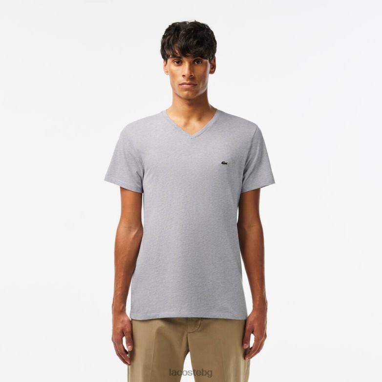 мъже Lacoste сив chine тениска от памучно трико с v-образно деколте облекло XTV62614