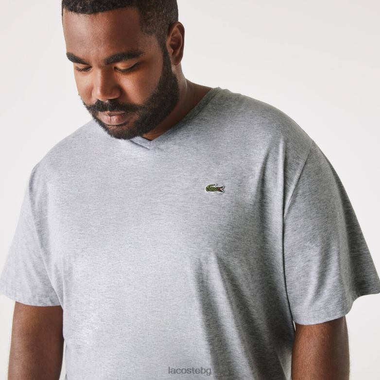 мъже Lacoste сив chine тениска от трико с v-образно деколте облекло XTV62801