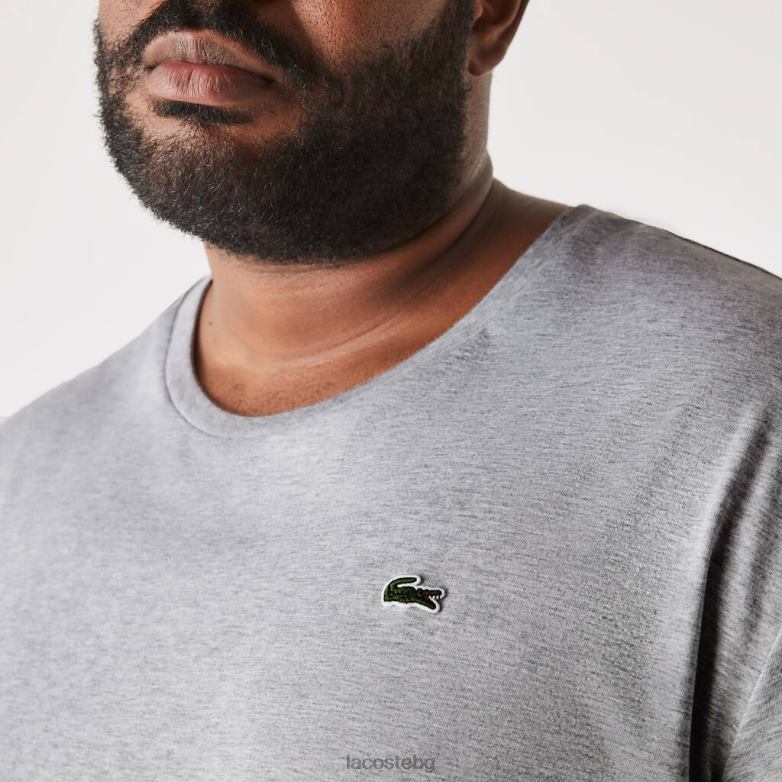 мъже Lacoste сив chine тениска с кръгла яка xl от памучно трико облекло XTV62757