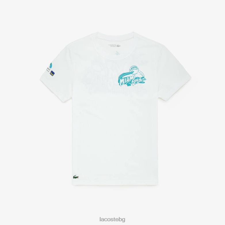 мъже Lacoste бяло отворена графична тениска на miami облекло XTV62933