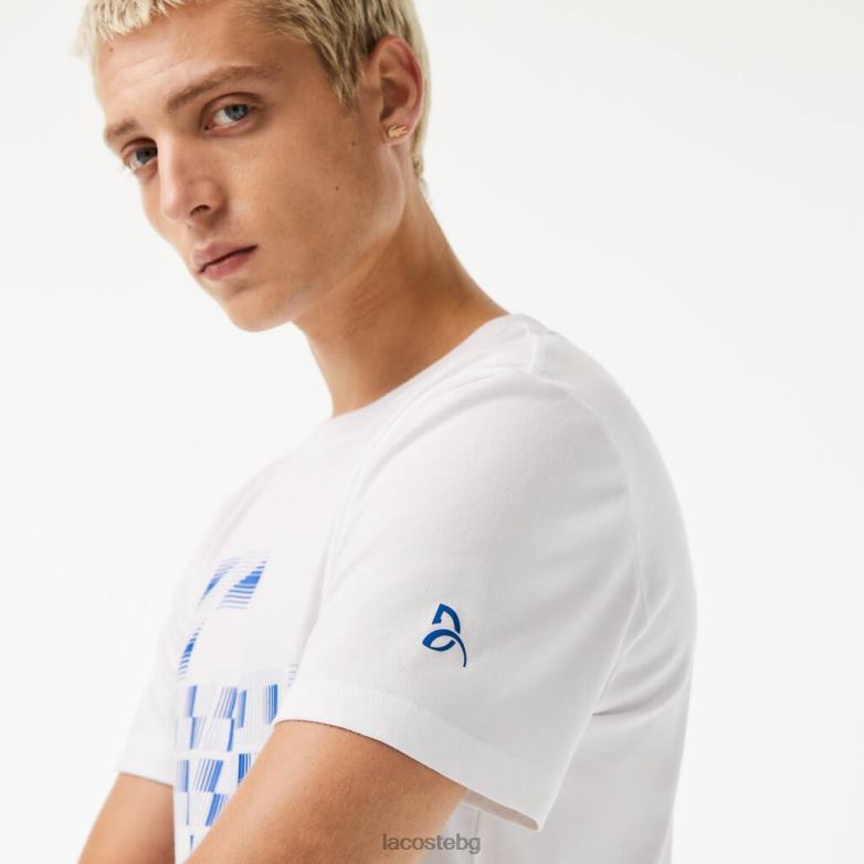 мъже Lacoste бяло тениска с щампа на novak djokovic sport x облекло XTV62603