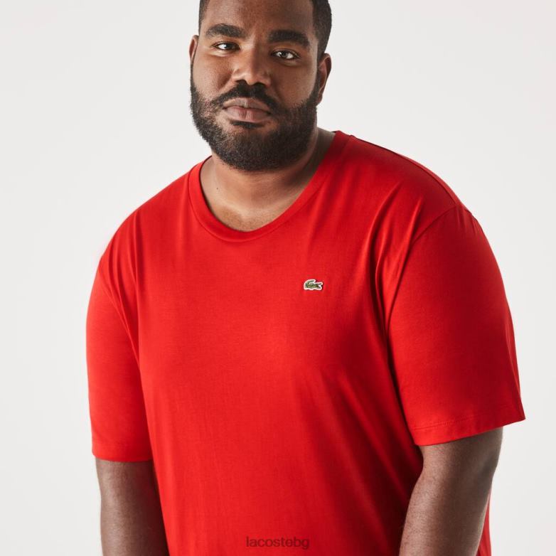 мъже Lacoste червен стандартна тениска от памучно трико pima облекло XTV62729