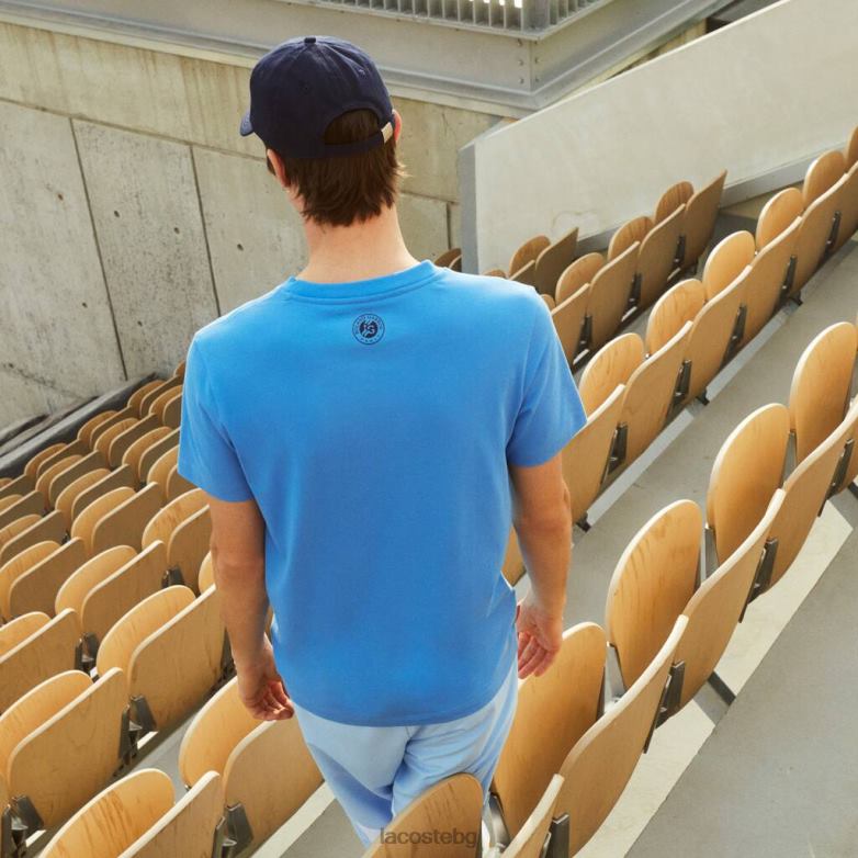 мъже Lacoste синьо/тъмно синьо спортна тениска от органичен памук roland garros облекло XTV621601