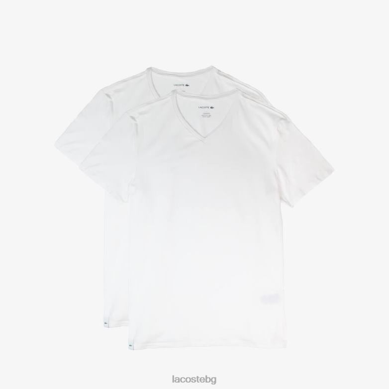 мъже Lacoste бяло памучна тениска с v-образно деколте 2 бр облекло XTV621623