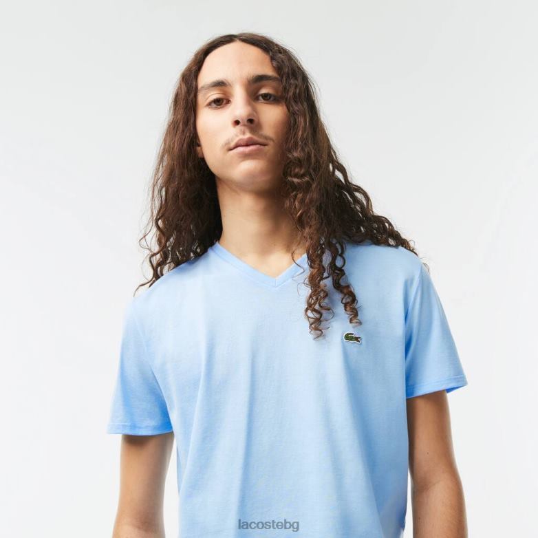 мъже Lacoste син тениска от памучно трико с v-образно деколте облекло XTV62624