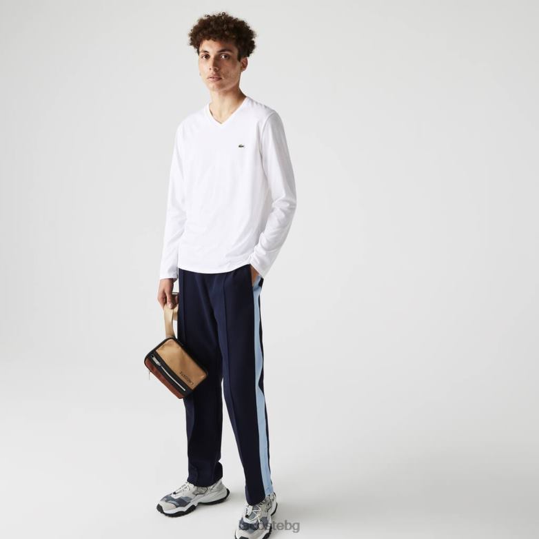 мъже Lacoste бяло Лека тениска от памучно трико с v-образно деколте облекло XTV62675