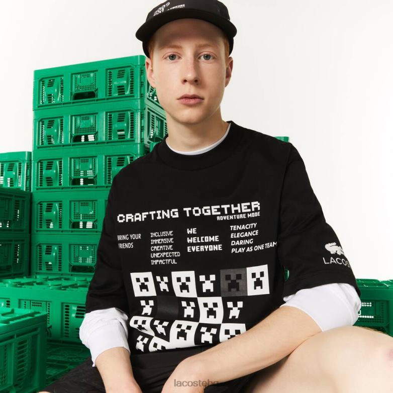 мъже Lacoste x Minecraft черен широка тениска от органичен памук облекло XTV62852