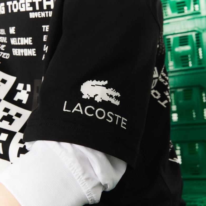 мъже Lacoste x Minecraft черен широка тениска от органичен памук облекло XTV62852