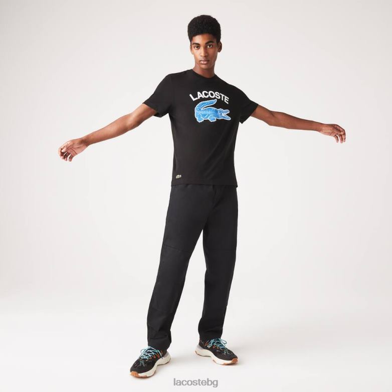 мъже Lacoste черен стандартна тениска xl с крокодилски принт облекло XTV62569