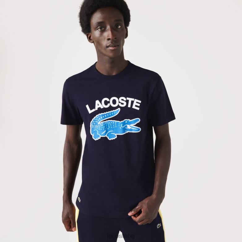 мъже Lacoste тъмносин стандартна тениска xl с крокодилски принт облекло XTV62571