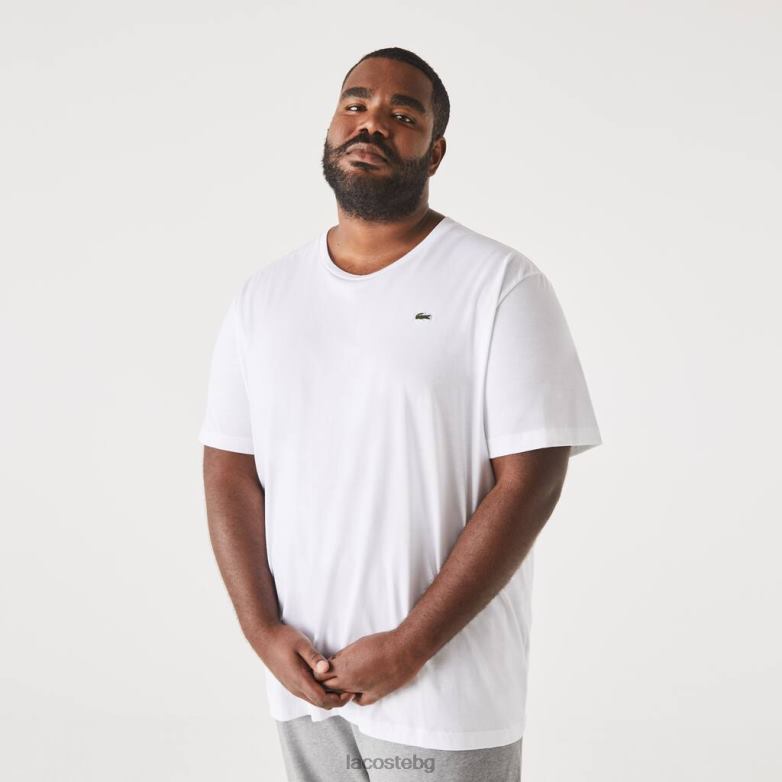 мъже Lacoste бяло тениска с кръгла яка xl от памучно трико облекло XTV62758