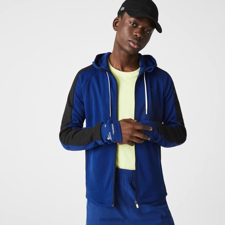 мъже Lacoste синьо/черно/бяло спортно яке с качулка с контрастна лента облекло XTV621191