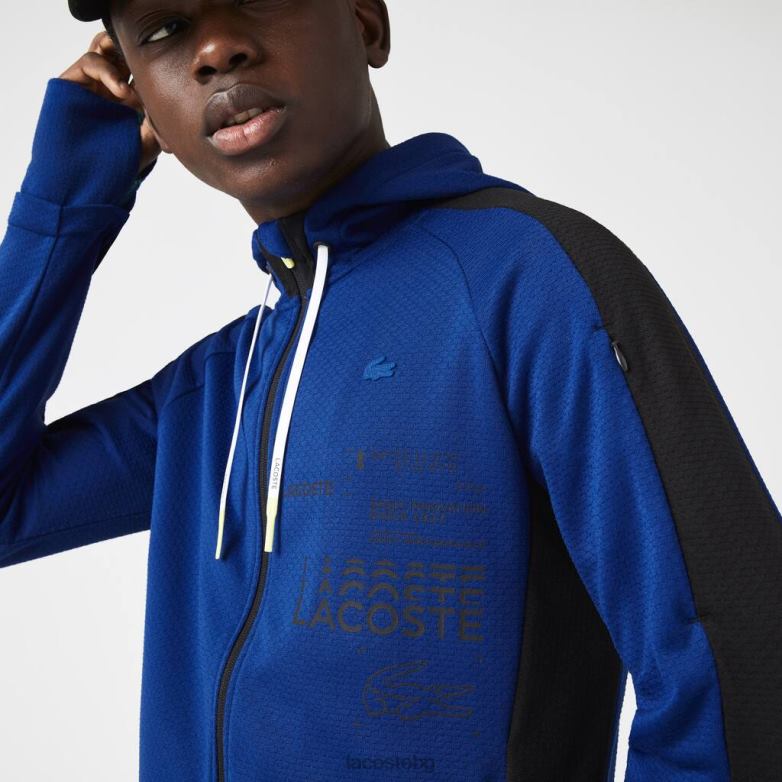 мъже Lacoste синьо/черно/бяло спортно яке с качулка с контрастна лента облекло XTV621191