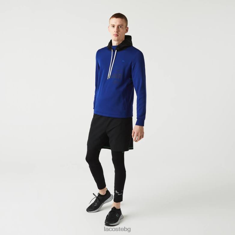 мъже Lacoste синьо/черно/бяло спортно найлоново контрастно пуловерно яке с качулка облекло XTV621193