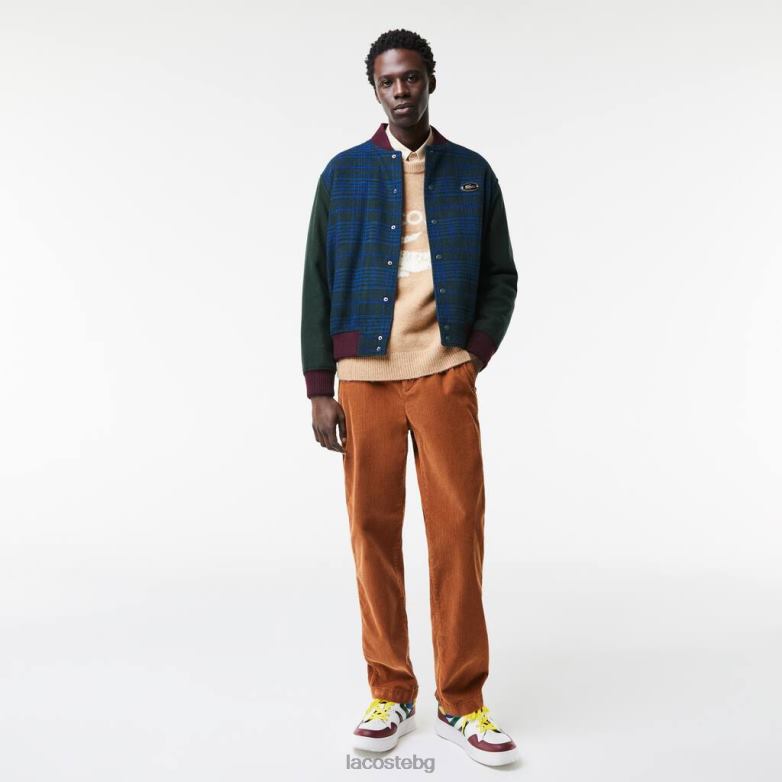 мъже Lacoste тъмносиньо/зелено/черно/синьо университетско яке с марка на гърба облекло XTV621220