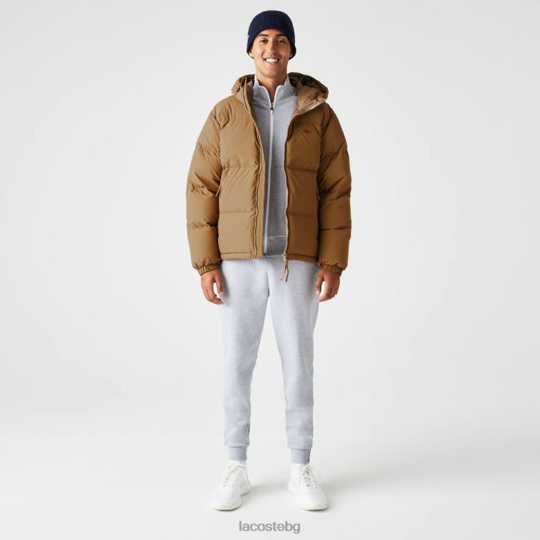 мъже Lacoste кафяво ватирано водоотблъскващо яке облекло XTV621231