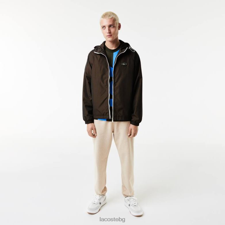 мъже Lacoste черно/кафяво/тъмно синьо/каки зелено карирано яке с качулка облекло XTV621233