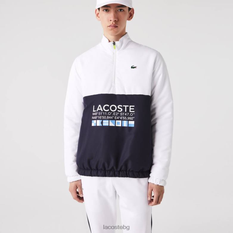 мъже Lacoste бяло/тъмно синьо спортно двустранно водоотблъскващо яке за тенис облекло XTV621237