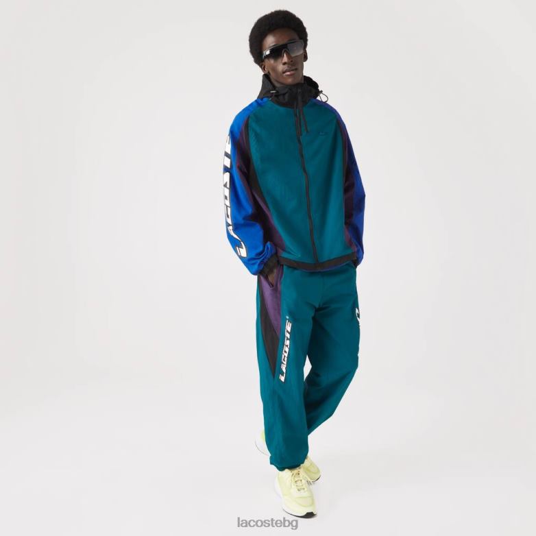 мъже Lacoste зелено/синьо/лилаво/черно наследствено найлоново яке с цветен блок облекло XTV621239