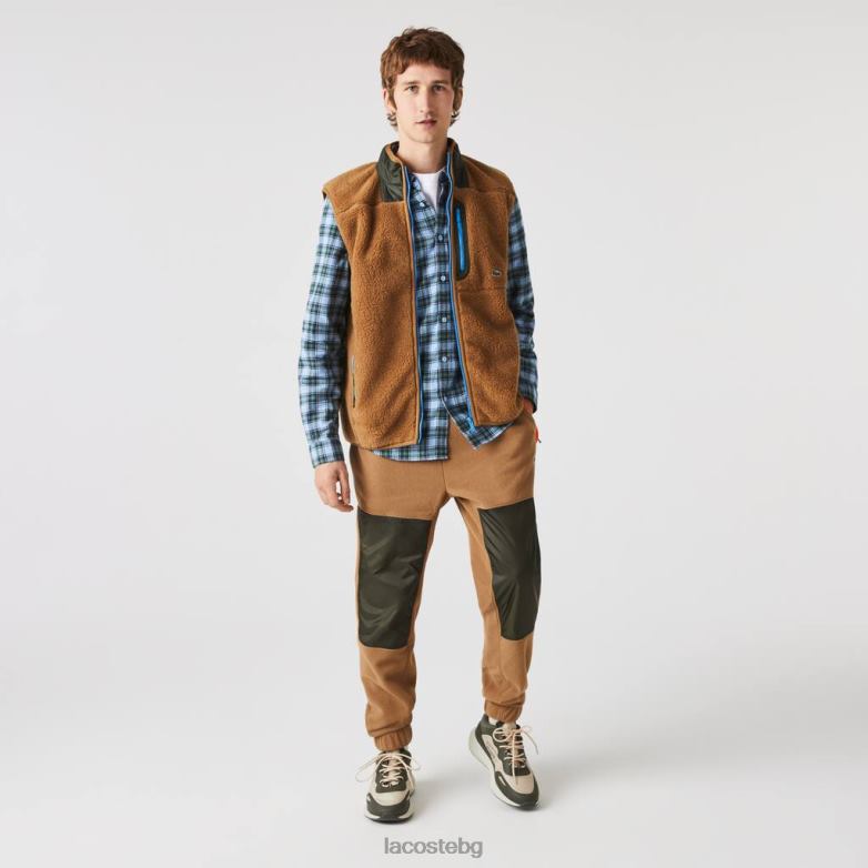 мъже Lacoste кафяво/каки зелено поларена жилетка шерпа облекло XTV621262
