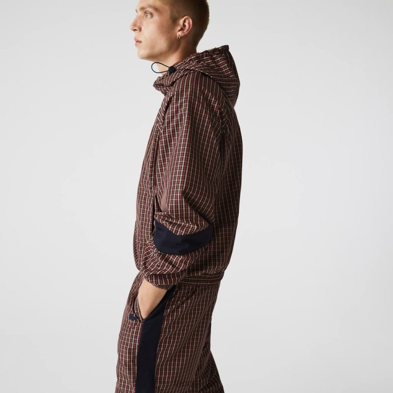 мъже Lacoste тъмносиньо/бяло светло карирано яке с качулка с цип облекло XTV621278