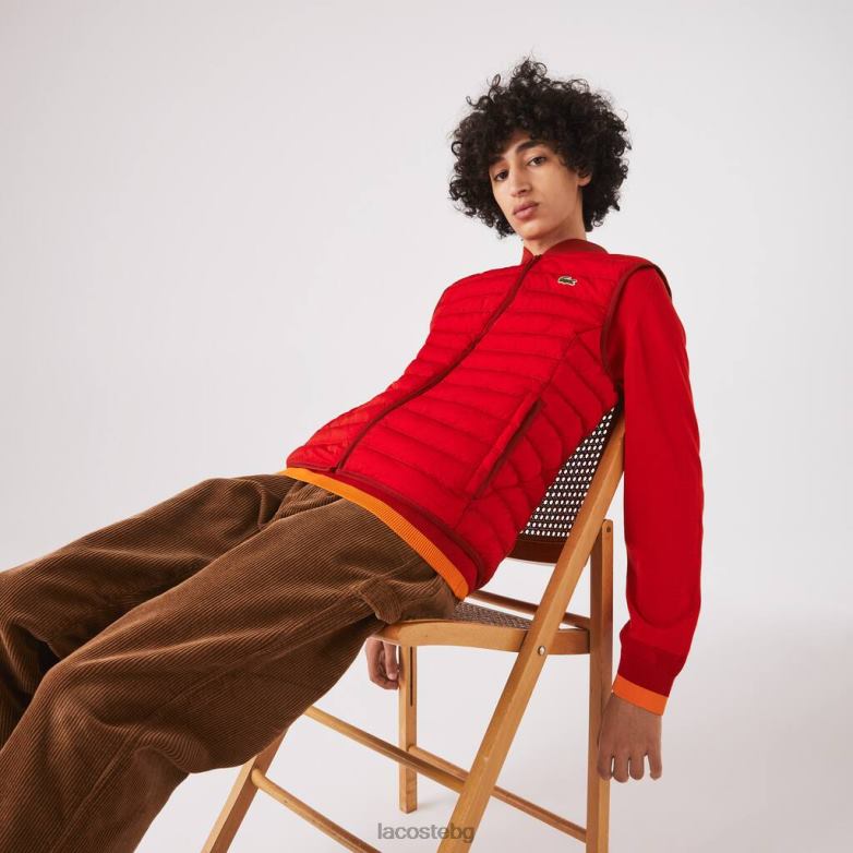 мъже Lacoste червен леко сгъваемо водоустойчиво пухено палто облекло XTV621288